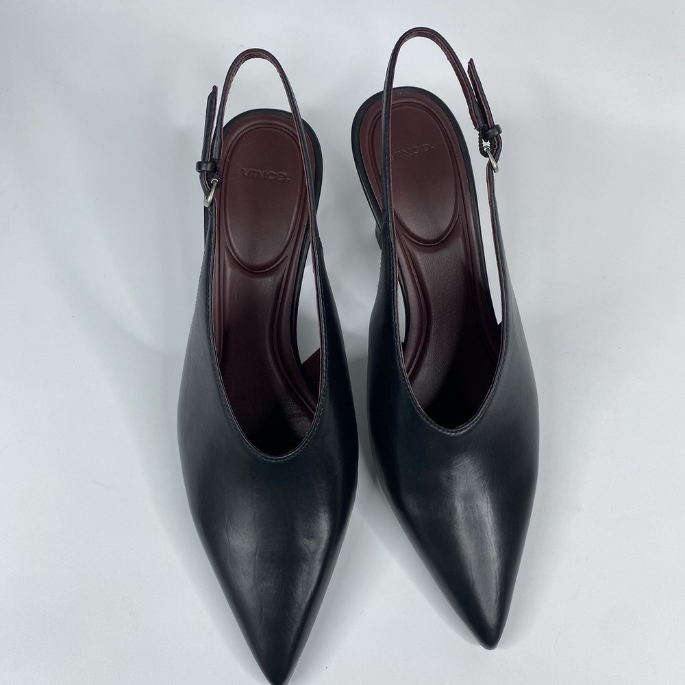 Vince Devi Black Leather Slingback Heels Pointed Toe Pumps Women's Size 9M - Picture 11 of 16